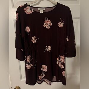 Burgundy Floral Maternity Blouse